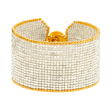 Brazalete Telar Dorado Grueso Metálico Plateado